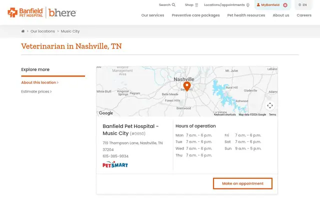 Homepage of Banfield Pet Hospital – cat vet in Nashville, TN