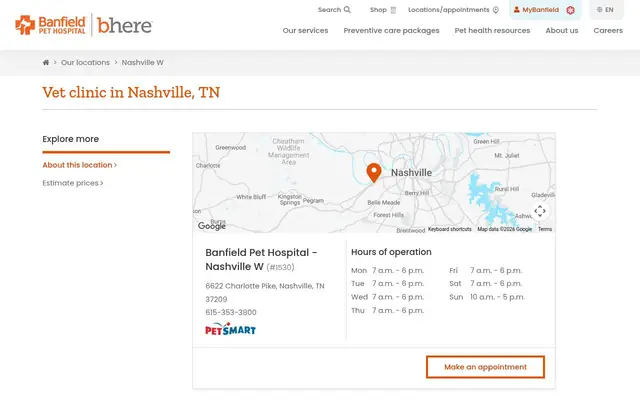 Homepage of Banfield Pet Hospital – cat vet in Nashville, TN