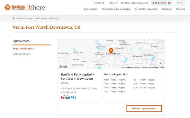 Homepage of Banfield Pet Hospital – cat vet in Fort Worth, TX