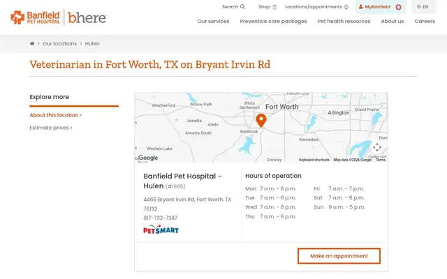 Homepage of Banfield Pet Hospital – cat vet in Fort Worth, TX