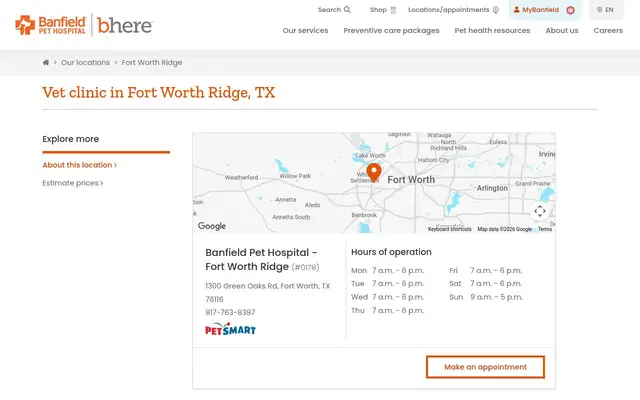 Homepage of Banfield Pet Hospital – cat vet in Fort Worth, TX