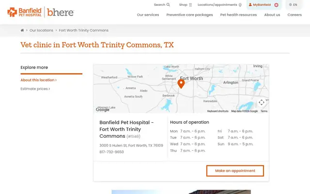 Homepage of Banfield Pet Hospital – cat vet in Fort Worth, TX