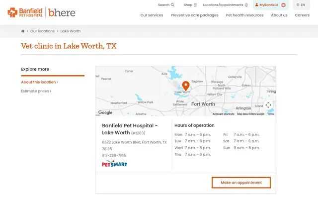 Homepage of Banfield Pet Hospital – cat vet in Fort Worth, TX