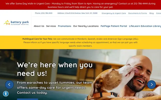 Homepage of Battery Park Veterinary Hospital – cat vet in New York, NY