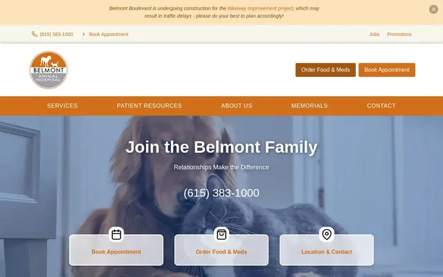 Homepage of Belmont Animal Hospital – cat vet in Nashville, TN