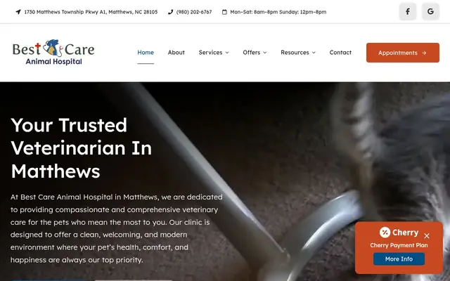 Homepage of Best Care Animal Hospital – cat vet in Matthews, NC