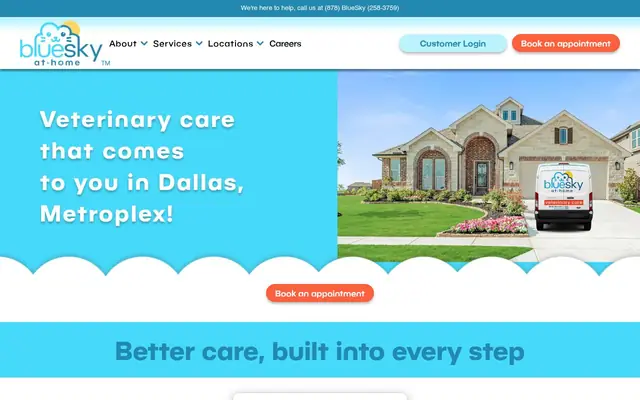 Homepage of BlueSky At-Home Veterinary Care – cat vet in Dallas, TX
