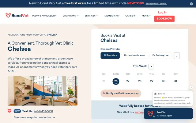 Homepage of Bond Vet - Chelsea – cat vet in New York, NY