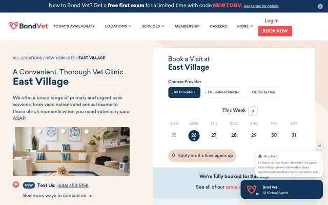 Homepage of Bond Vet - East Village – cat vet in New York, NY