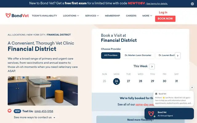 Homepage of Bond Vet - Financial District – cat vet in New York, NY