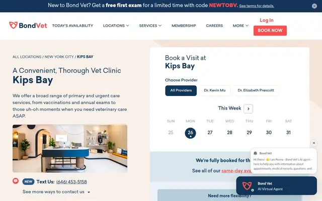 Homepage of Bond Vet - Kips Bay – cat vet in New York, NY