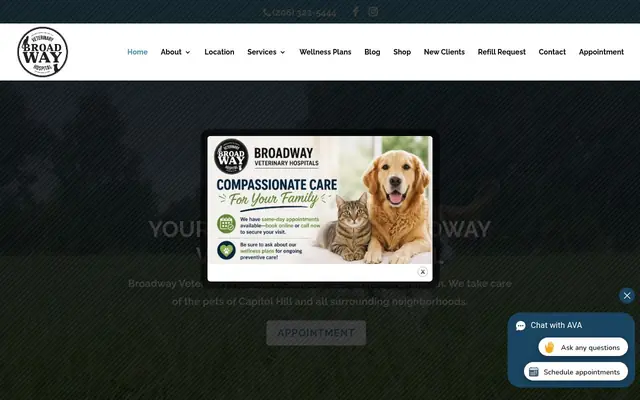 Homepage of Broadway Veterinary Hospital – cat vet in Seattle, WA