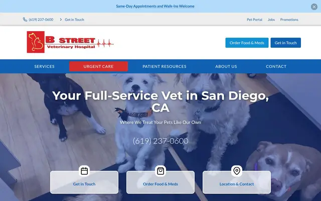 Homepage of B Street Veterinary Hospital – cat vet in San Diego, CA
