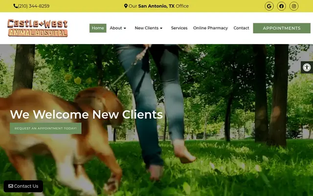 Homepage of Castle West Animal Hospital – cat vet in San Antonio, TX