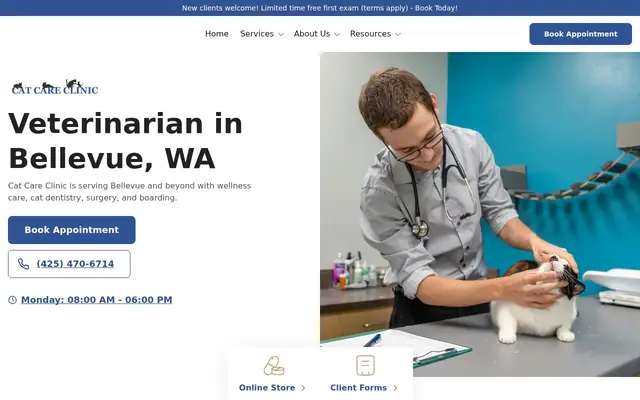 Homepage of Cat Care Clinic – cat vet in Bellevue, WA
