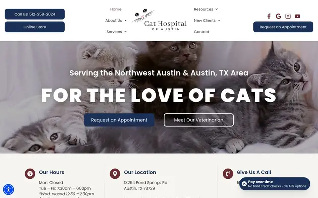 Homepage of Cat Hospital of Austin – cat vet in Austin, TX
