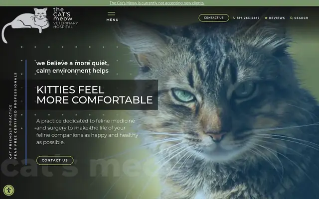 Homepage of The Cat's Meow Veterinary Hospital – cat vet in Fort Worth, TX