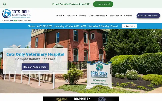 Homepage of Cats Only Veterinary Hospital – cat vet in Norristown, PA