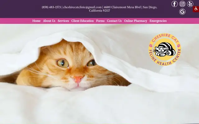 Homepage of Cheshire Cat Feline Health Center – cat vet in San Diego, CA