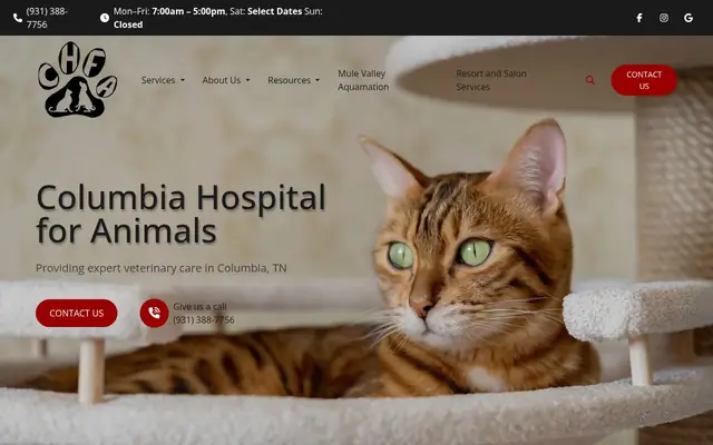 Homepage of Columbia Hospital For Animals – cat vet in Columbia, TN