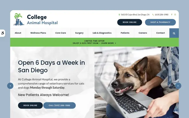 Homepage of College Animal Hospital – cat vet in San Diego, CA