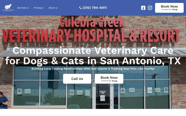 Homepage of Culebra Creek Veterinary Hospital & Resort – cat vet in San Antonio, TX