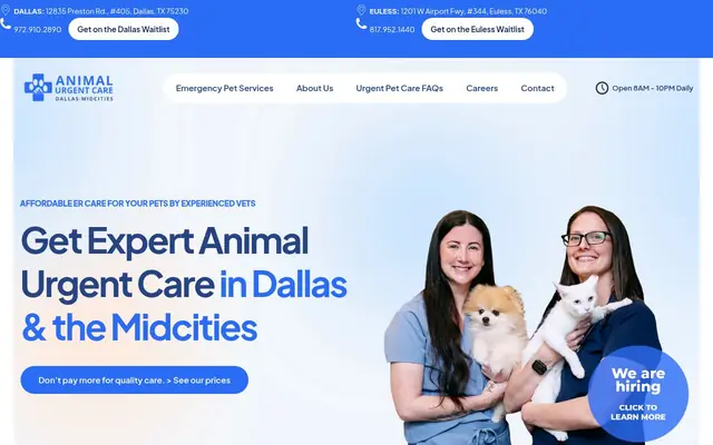 Homepage of Dallas Animal Urgent Care – cat vet in Dallas, TX