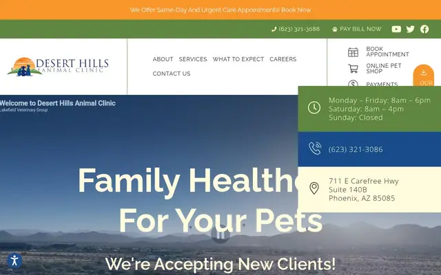 Homepage of Desert Hills Animal Clinic – cat vet in Phoenix, AZ