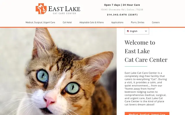 Homepage of East Lake Cat Care Center – cat vet in Dallas, TX