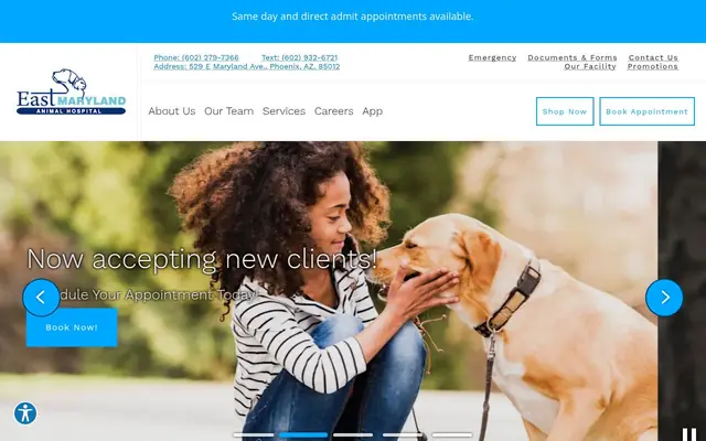 Homepage of East Maryland Animal Hospital – cat vet in Phoenix, AZ