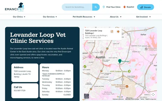 Homepage of Emancipet – cat vet in Austin, TX