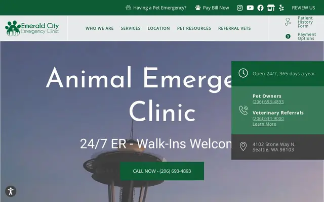 Homepage of Emerald City Emergency Clinic – cat vet in Seattle, WA