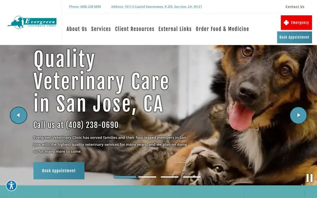 Homepage of Evergreen Veterinary Clinic – cat vet in San Jose, CA