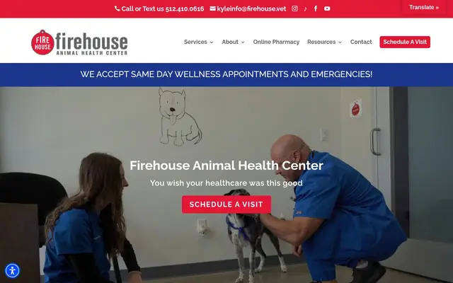 Homepage of Firehouse Animal Health Center Kyle – cat vet in Kyle, TX