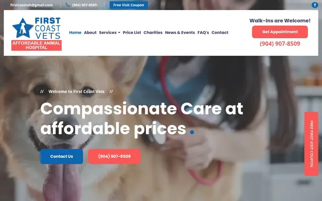 Homepage of First Coast Vets Affordable Animal Hospital – cat vet in Jacksonville, FL