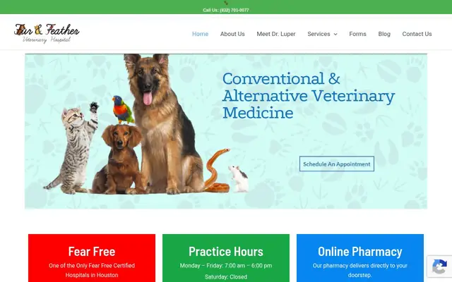 Homepage of Fur & Feather Veterinary Hospital – cat vet in Houston, TX