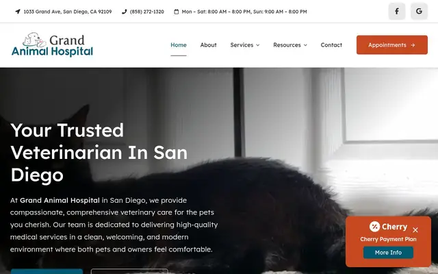 Homepage of Grand Animal Hospital – cat vet in San Diego, CA