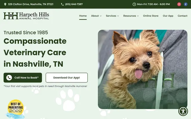 Homepage of Harpeth Hills Animal Hospital – cat vet in Nashville, TN