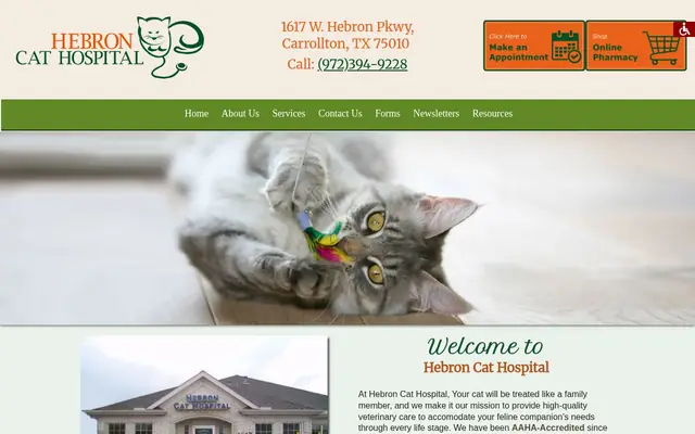 Homepage of Hebron Cat Hospital – cat vet in Carrollton, TX