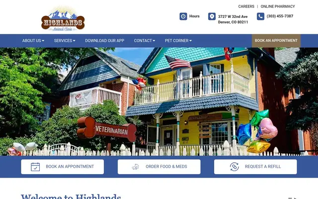 Homepage of Highlands Animal Clinic – cat vet in Denver, CO