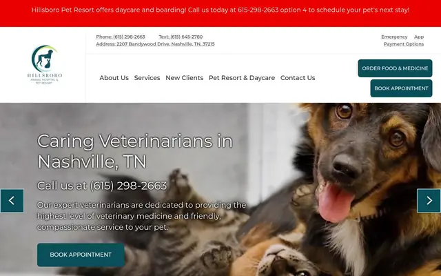 Homepage of Hillsboro Animal Hospital & Pet Resort – cat vet in Nashville, TN
