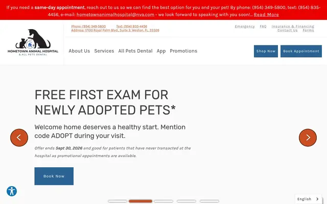 Homepage of Hometown Animal Hospital – cat vet in Weston, FL