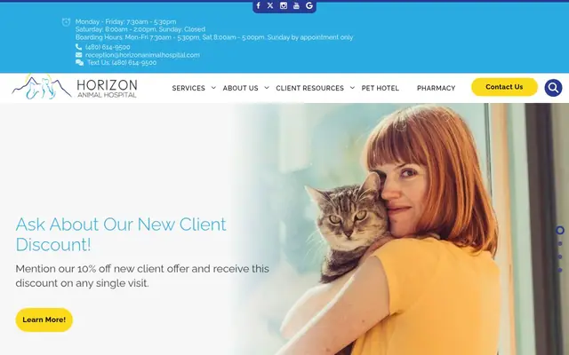 Homepage of Horizon Animal Hospital – cat vet in Scottsdale, AZ