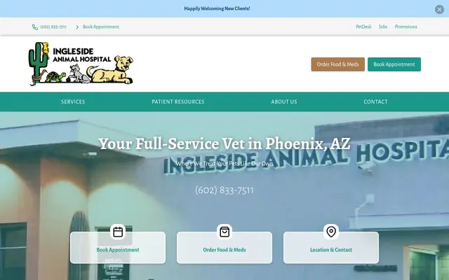 Homepage of Ingleside Animal Hospital – cat vet in Phoenix, AZ