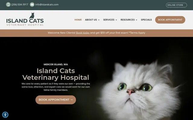 Homepage of Island Cats Veterinary Hospital – cat vet in Mercer Island, WA