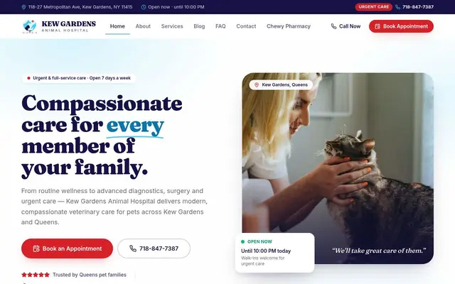 Homepage of Kew Gardens Animal Hospital – cat vet in Kew Gardens, NY