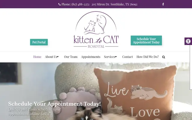 Homepage of Kitten to Cat Hospital – cat vet in Southlake, TX
