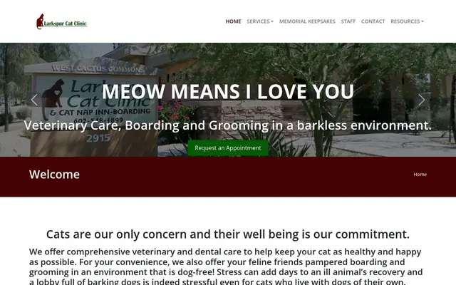 Homepage of Larkspur Cat Clinic – cat vet in Phoenix, AZ