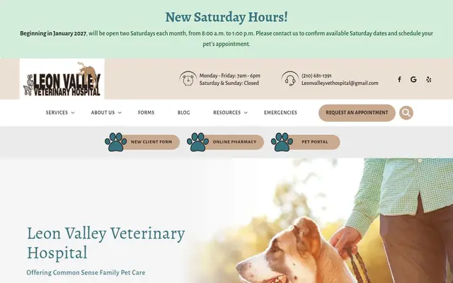 Homepage of Leon Valley Veterinary Hospital – cat vet in San Antonio, TX