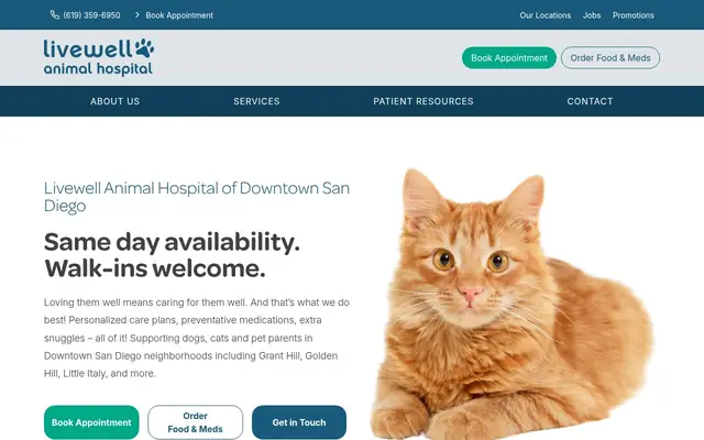 Homepage of Livewell Animal Hospital of Downtown San Diego – cat vet in San Diego, CA